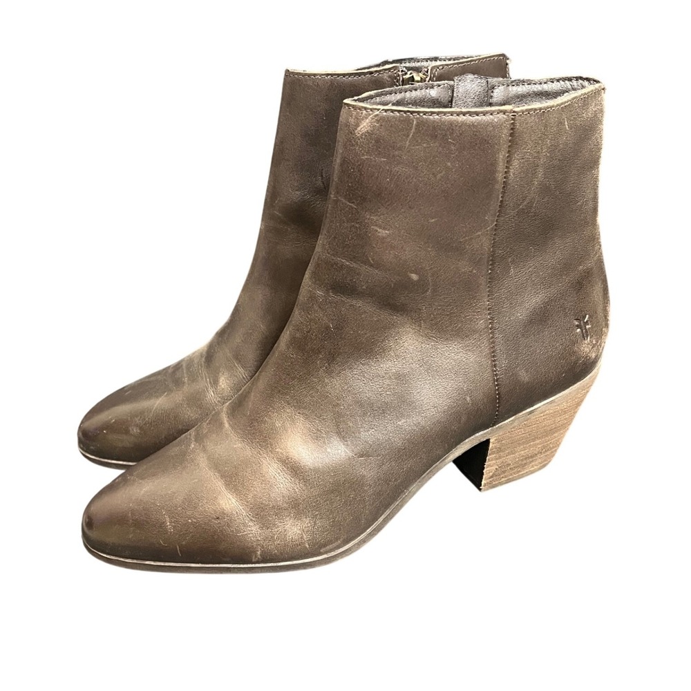 Frye Megan Booties Women 9M Chocolate Brown Leather Ankle‎ Block Heel FR41577